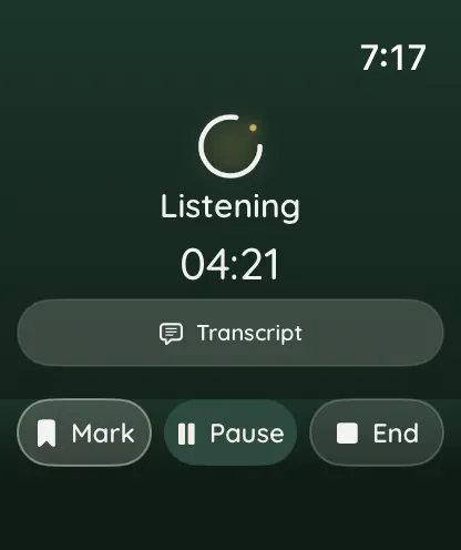 The companion Apple Watch app controlling a recording in progress on the paired iPhone